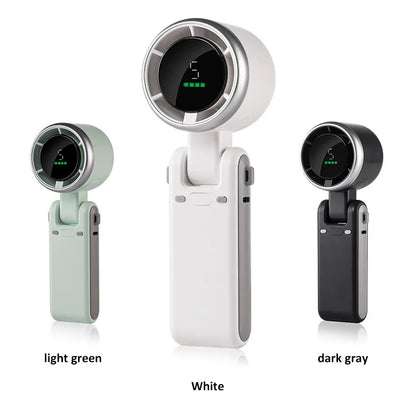 VaultHaus handheld turbo fan in light green white and dark gray with digital display
