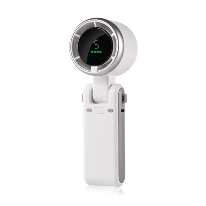VaultHaus handheld turbo fan in white with digital display and compact foldable design
