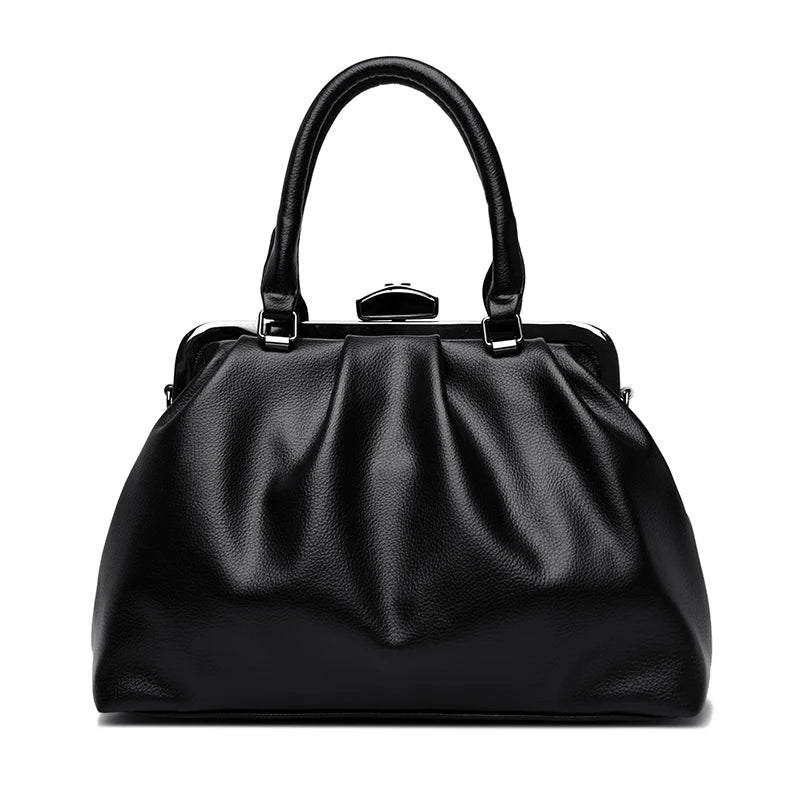 Elegant black high quality PU leather handbag with a stylish silhouette and sturdy handles