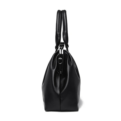 Stylish black high quality PU leather handbag with a sleek design and durable zipper