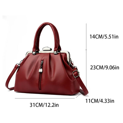 Stylish high quality PU leather handbag in red with multiple carrying options and spacious design