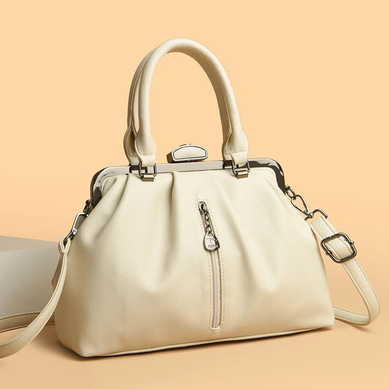 Elegant high quality PU leather handbag with dual handles and detachable shoulder strap