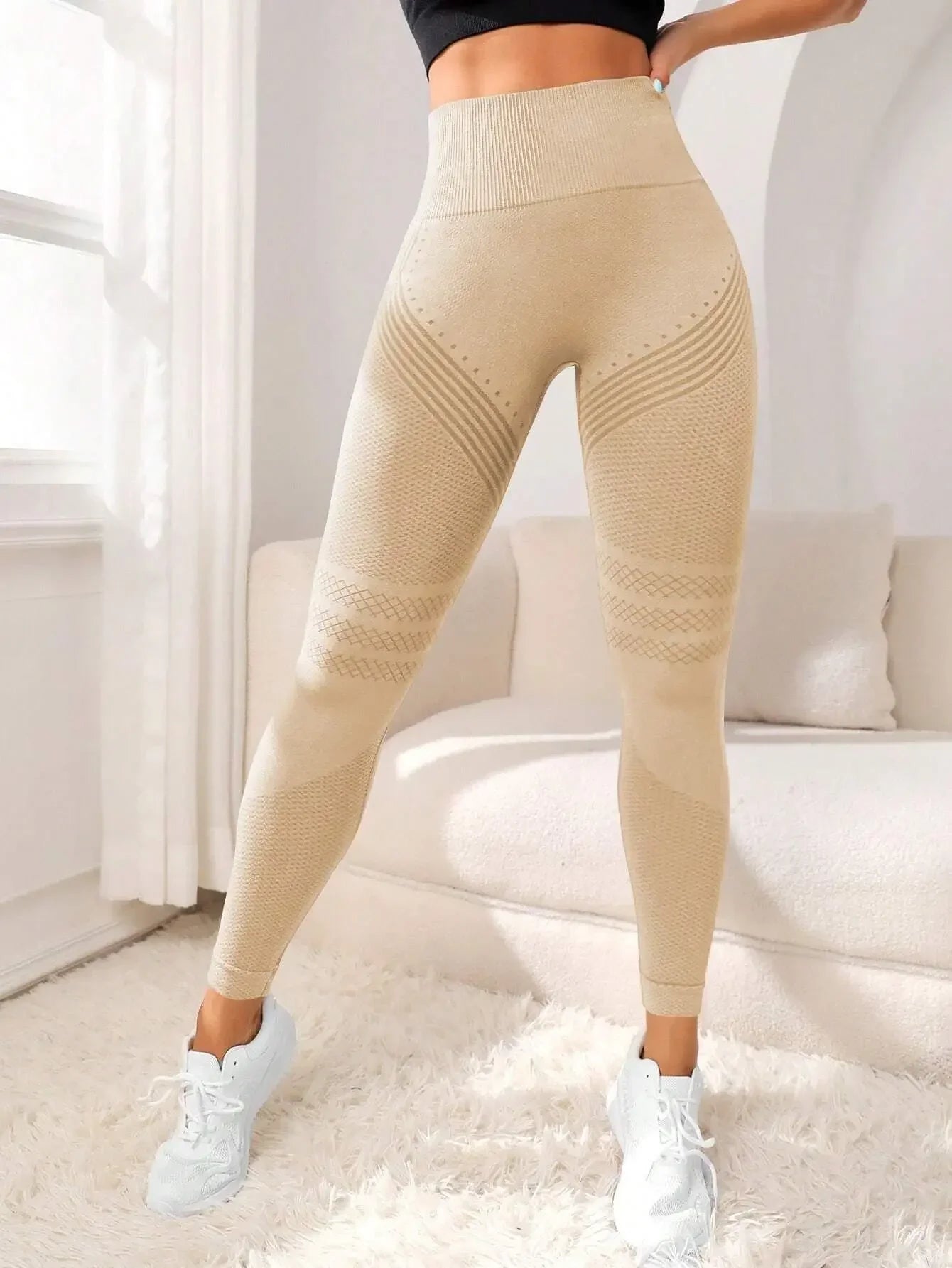 VaultHaus High Waist Gym Tights in Beige with Comfortable Fit and Stretchy Fabric
