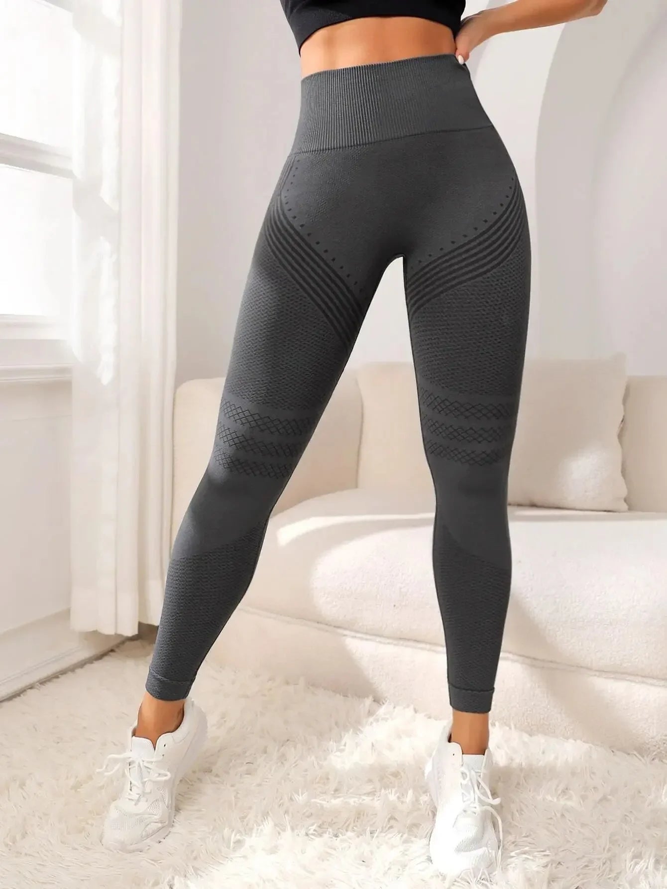 VaultHaus high waist gym tights in dark gray with a stylish ribbed design for comfort and performance