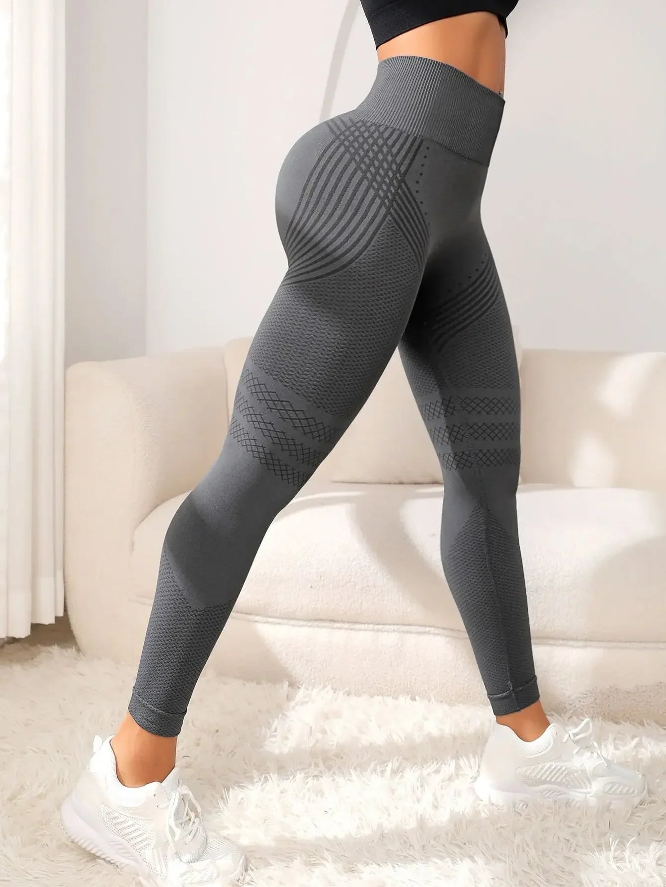 VaultHaus high waist gym tights in gray with contour detailing for optimal comfort and style