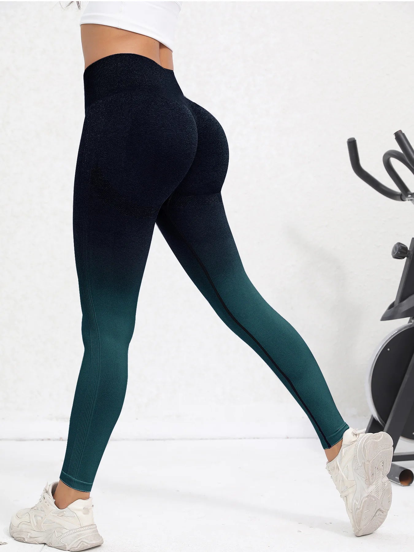 VaultHaus high waist seamless leggings in gradient teal with a flattering fit for workouts