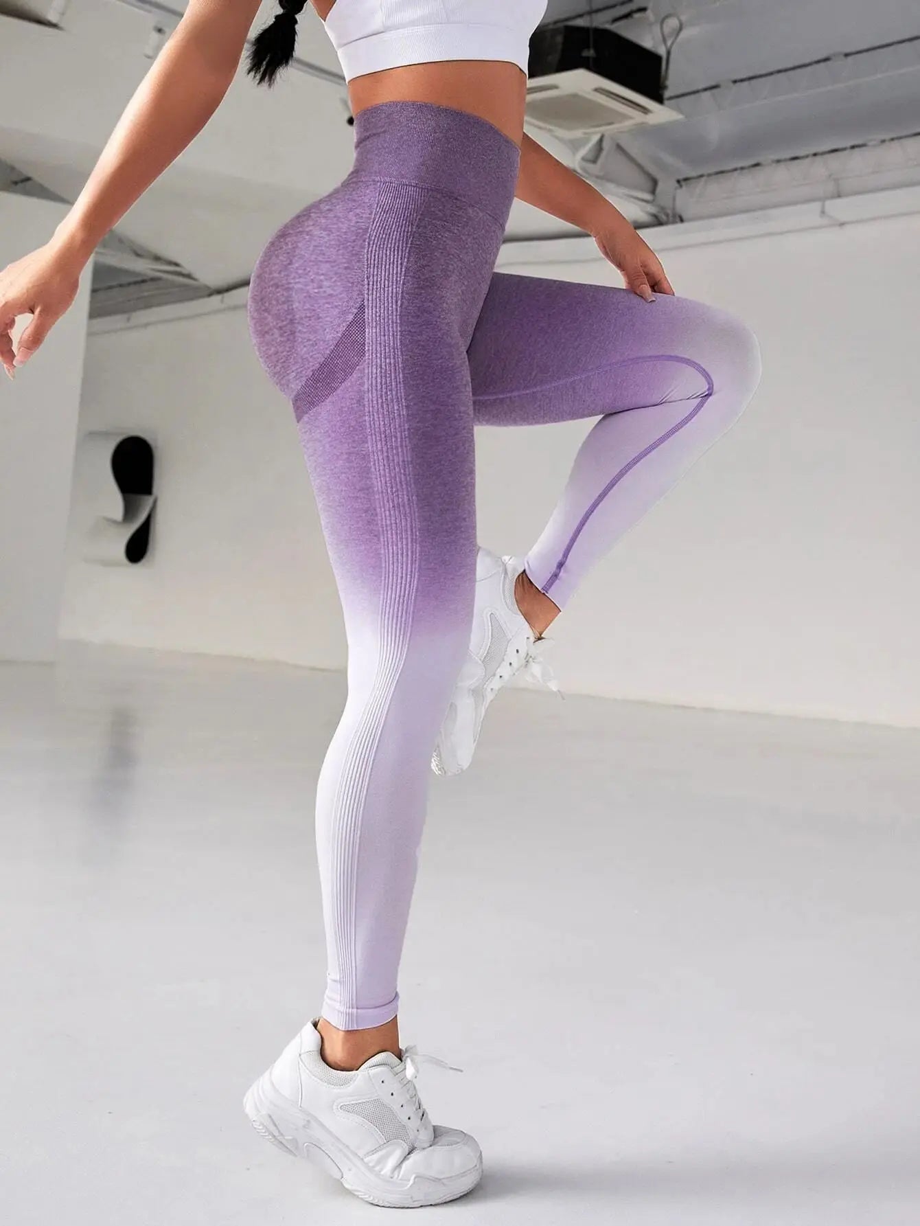 VaultHaus high waist seamless leggings in purple gradient, perfect for workouts and comfortable movement