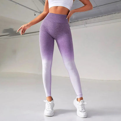 VaultHaus High Waist Seamless Leggings in Purple Gradient for Comfortable Workouts