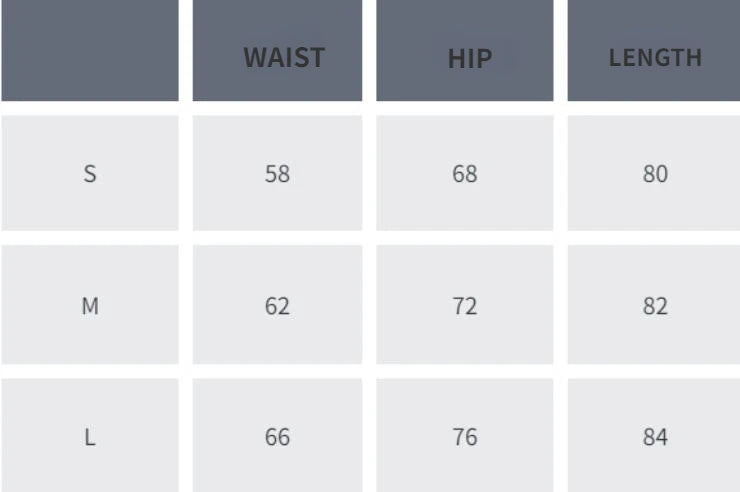 VaultHaus high waist seamless leggings size chart showing measurements for waist, hip, and length