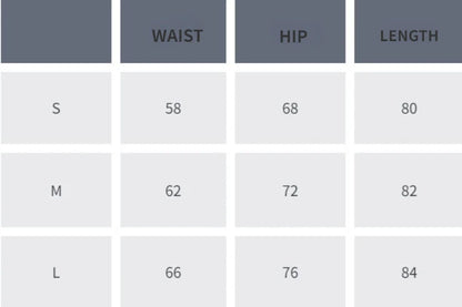 VaultHaus high waist seamless leggings size chart showing measurements for waist, hip, and length