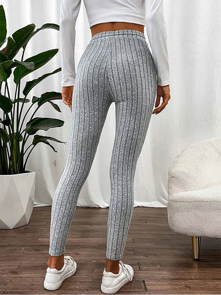 Stylish VaultHaus high waist stretch leggings in gray with a ribbed design for comfort and flexibility