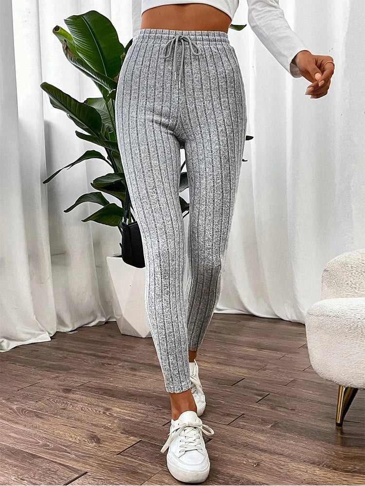 VaultHaus high waist stretch leggings in grey with a ribbed design, perfect for casual wear or workouts