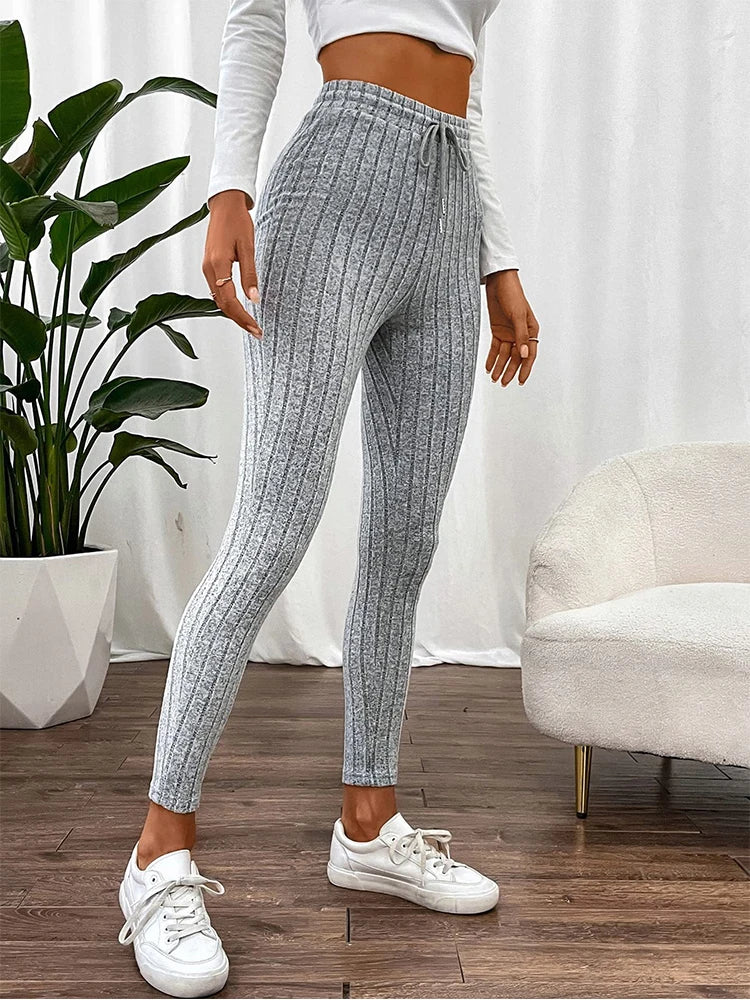 VaultHaus high waist stretch leggings in gray with a ribbed texture for comfortable wear