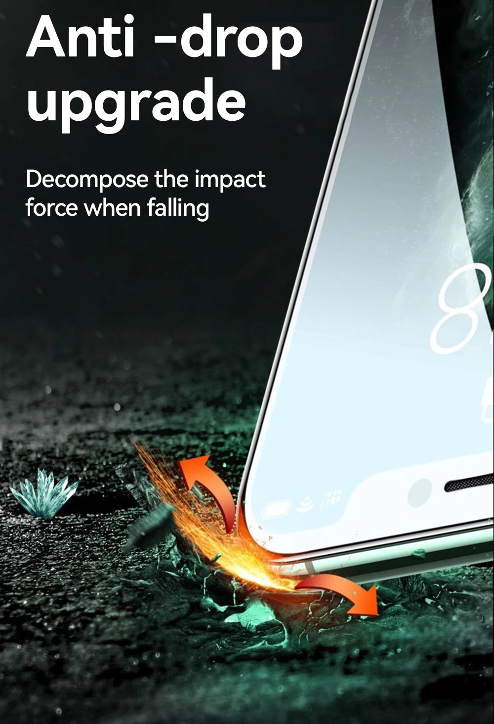 HD tempered glass screen protector for iPhone with anti-drop technology to absorb impact force
