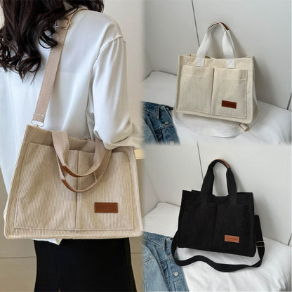 Large capacity canvas handbag from VaultHaus in beige and black options, perfect for everyday use.