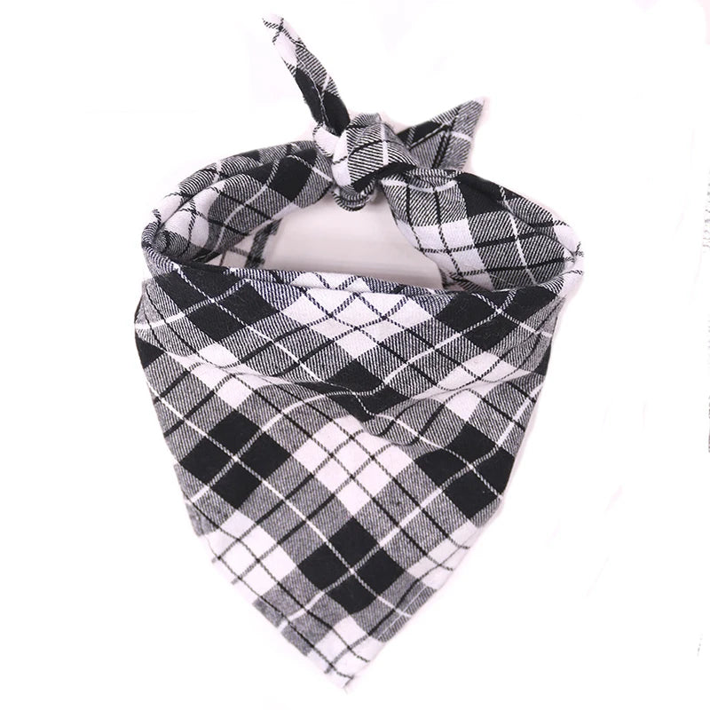Stylish black and white plaid large dog bandanas perfect for fashionable pet outings