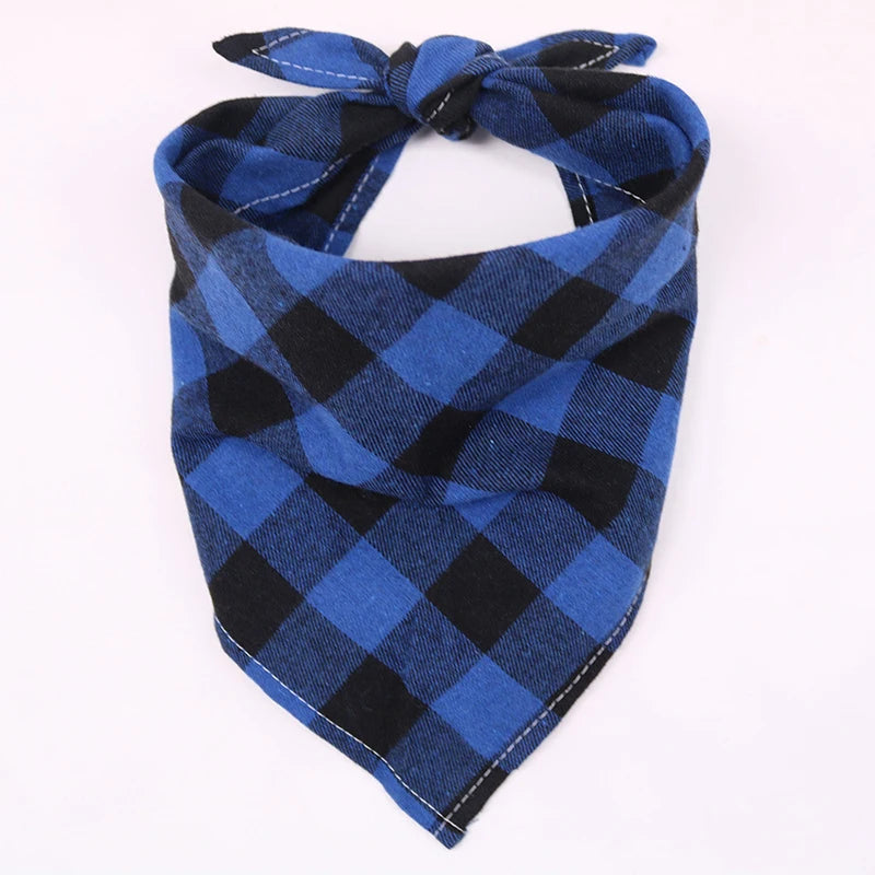 Blue and black plaid large dog bandanas for stylish pets during walks and outings