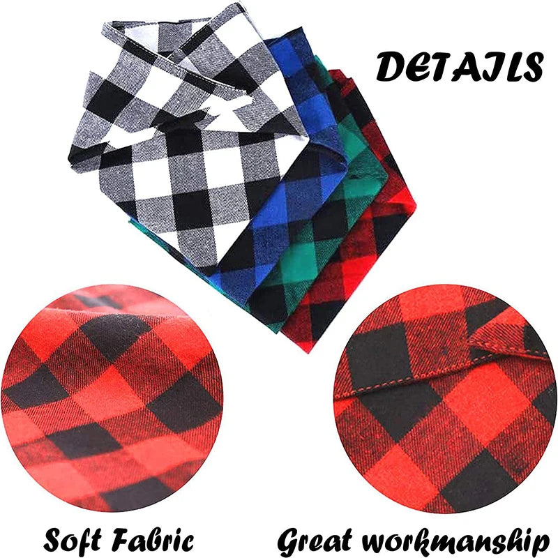 Set of large dog bandanas in plaid patterns made with soft fabric and great workmanship