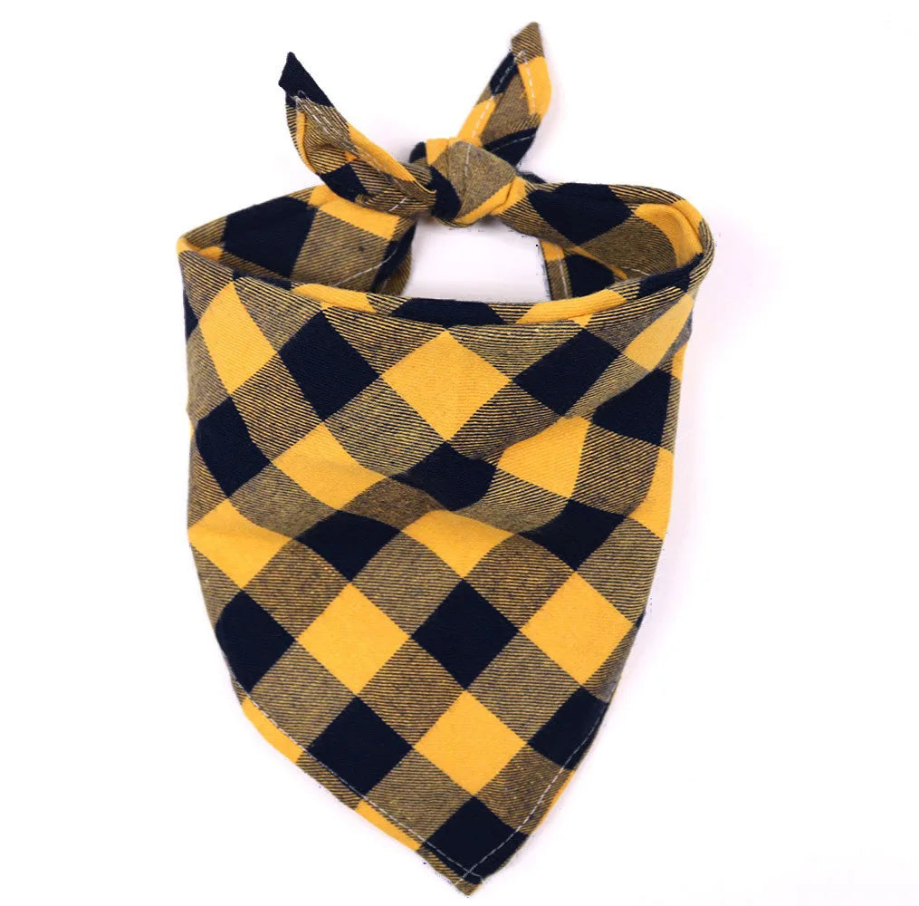 Large dog bandanas in yellow and black plaid pattern, perfect for stylish pets