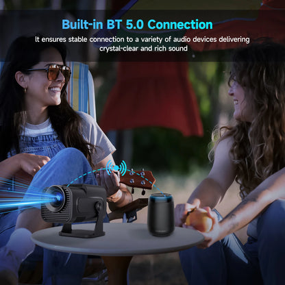VaultHaus 720P Android projector with built-in Bluetooth 5.0 connection for clear audio playback