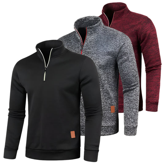 VaultHaus men's half zipper pullover available in black, gray, and red colors for casual wear