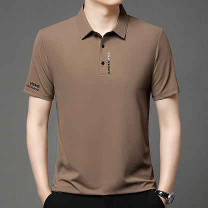 Men's solid color polo shirt for men in brown with modern fit and short sleeves