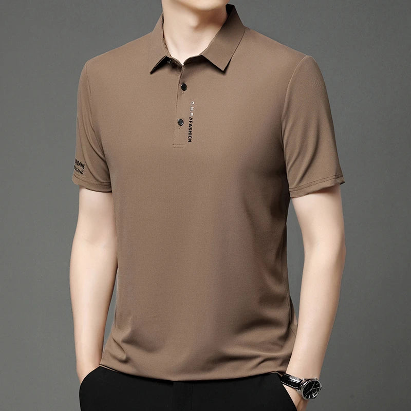 VaultHaus solid color polo shirt for men in brown with a stylish, fitted design