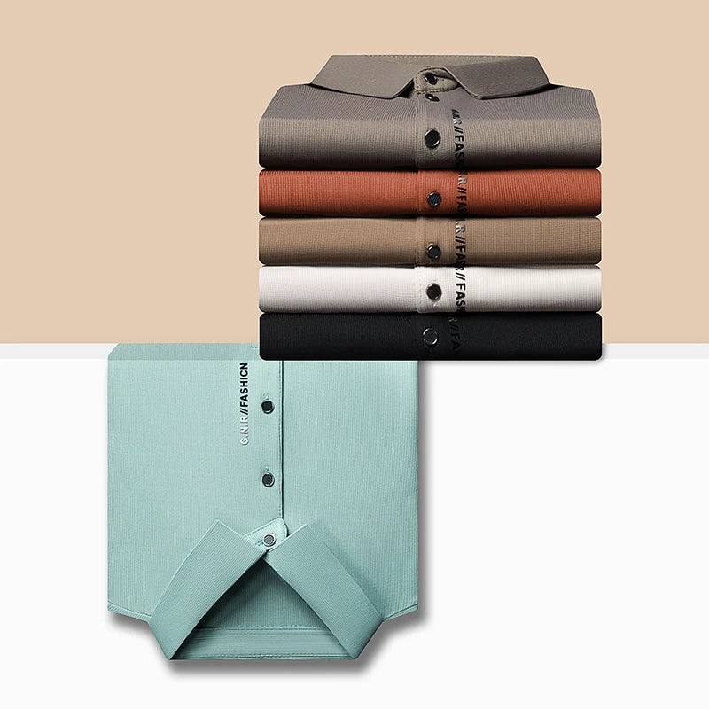 Assorted solid color polo shirts for men by VaultHaus in various shades, ideal for casual wear.