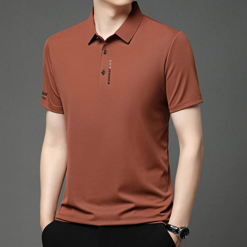 VaultHaus Solid Color Polo Shirt for Men in Brown with a Modern Fit and Short Sleeves