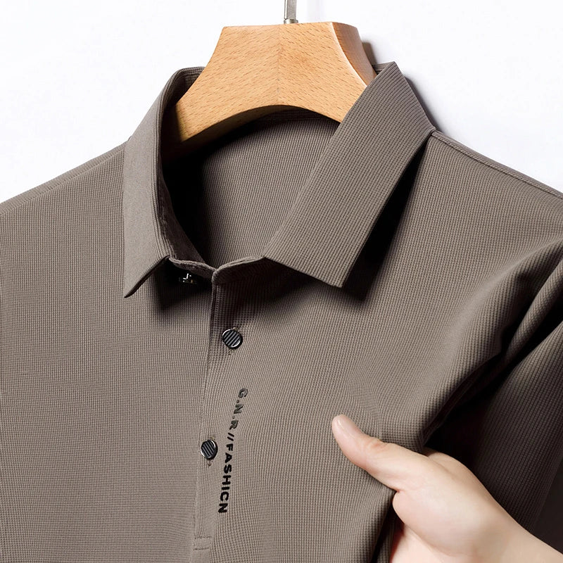 VaultHaus Solid Color Polo Shirt for Men in a Neutral Tone with Classic Collar Design