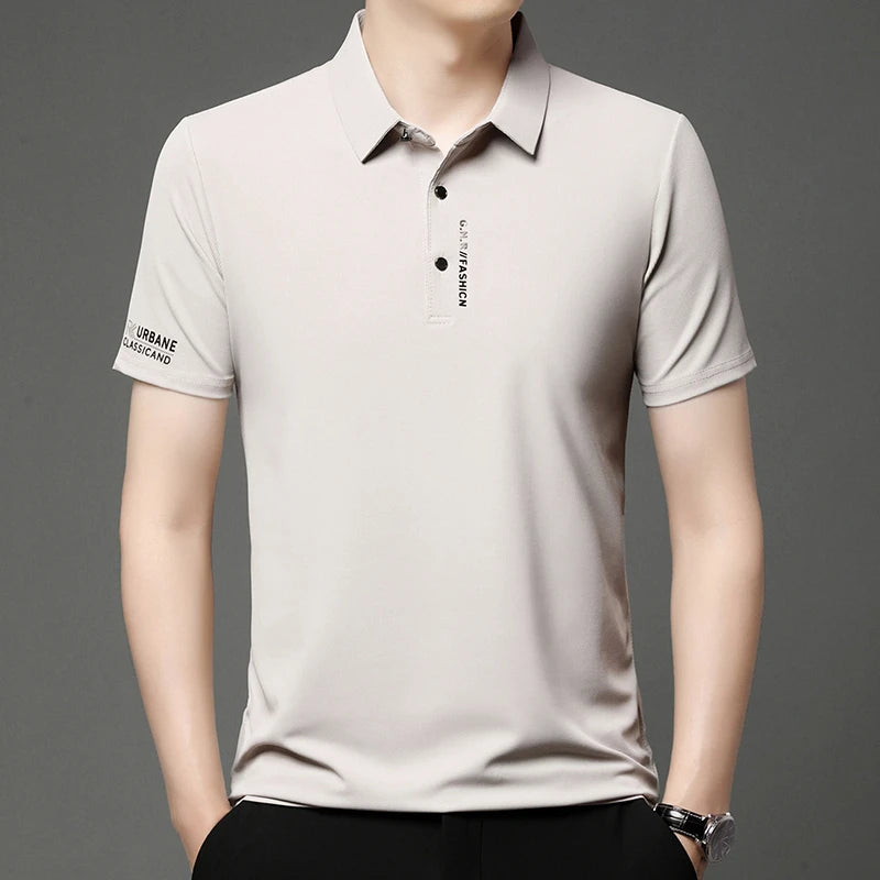 VaultHaus Solid Color Polo Shirt for Men in Light Beige with Short Sleeves and Modern Fit
