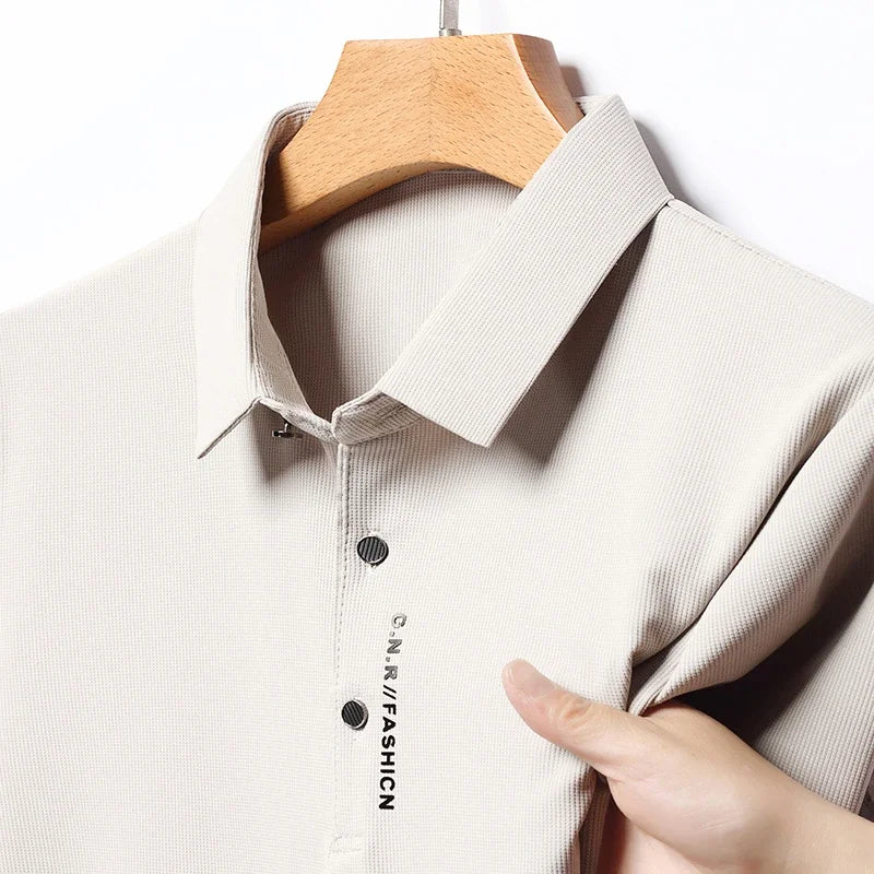 VaultHaus solid color polo shirt for men in light gray with a classic collar and button placket
