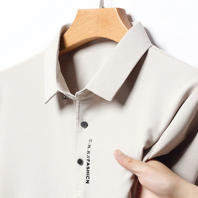 VaultHaus Solid Color Polo Shirt for Men in Light Gray with Button Closure and Soft Fabric