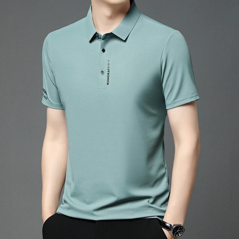 VaultHaus solid color polo shirt for men in mint green with a classic fit and short sleeves