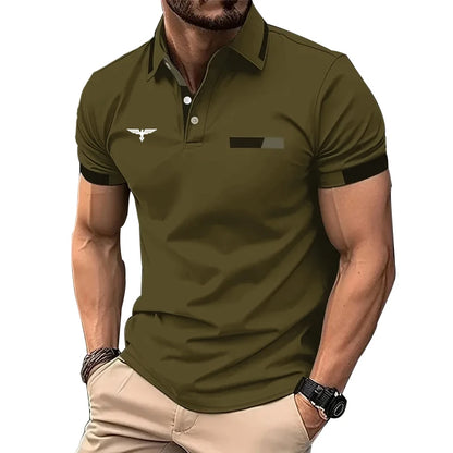VaultHaus men's summer golf polo 2024 in olive green with stylish collar and sleek design