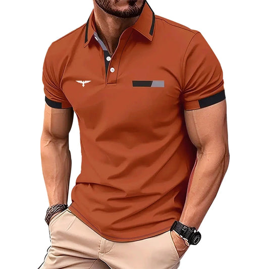 Men's summer golf polo 2024 in orange with stylish design and comfortable fit for warm weather play