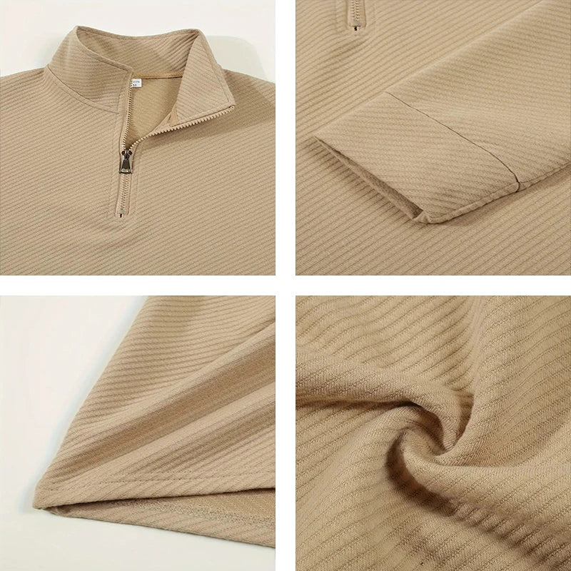 VaultHaus mens business comfortable breathable polo top in light brown with a stylish zip collar