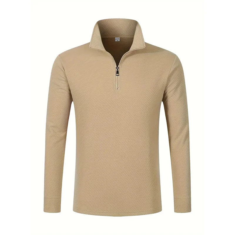 VaultHaus mens business comfortable breathable polo top in beige with half zip design for casual and formal wear