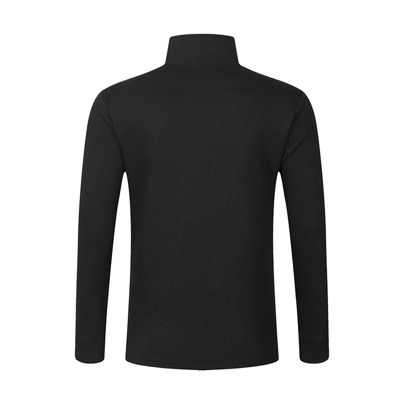 Back view of a black VaultHaus mens business comfortable breathable polo top with long sleeves