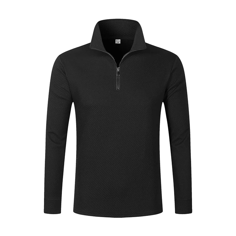 VaultHaus mens business comfortable breathable polo top in black with a quarter zip design