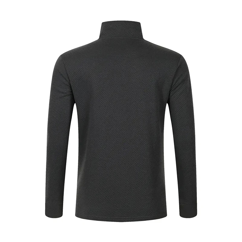 Back view of VaultHaus mens business comfortable breathable polo top in dark color for a sleek look