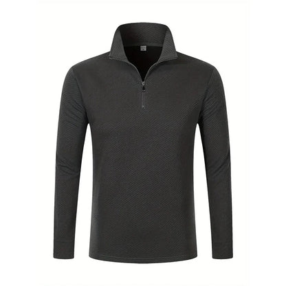 Men's business comfortable breathable polo top in dark gray with a stylish zip collar design
