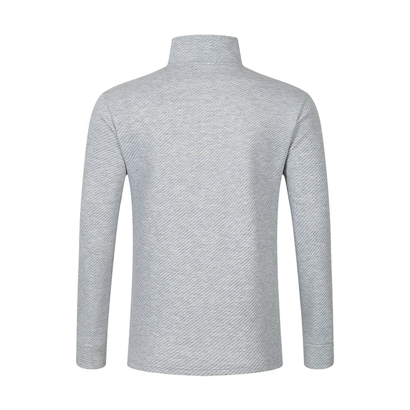 Back view of VaultHaus mens business comfortable breathable polo top in light gray with long sleeves