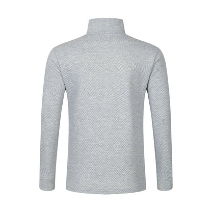 Back view of VaultHaus mens business comfortable breathable polo top in light gray with long sleeves