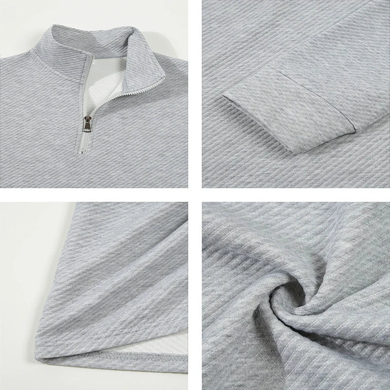 VaultHaus mens business comfortable breathable polo top in light gray with quarter zipper and soft fabric