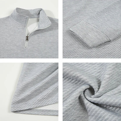 VaultHaus mens business comfortable breathable polo top in light gray with quarter zipper and soft fabric