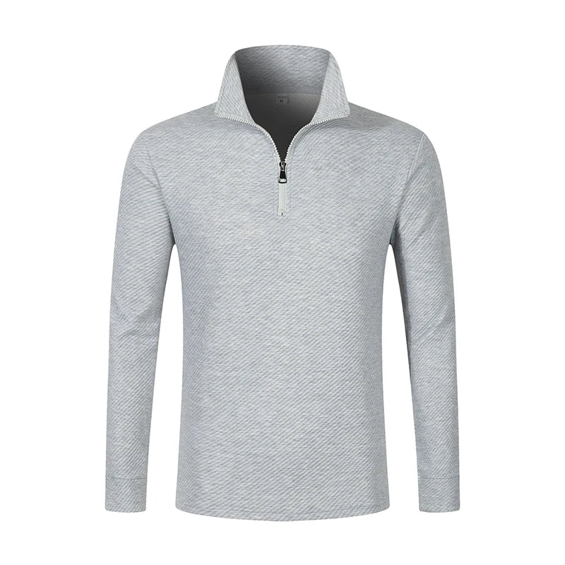 VaultHaus mens business comfortable breathable polo top in light grey with a quarter zip design