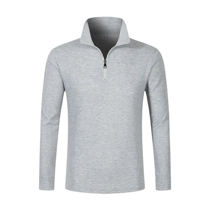 VaultHaus mens business comfortable breathable polo top in light grey with a quarter zip design