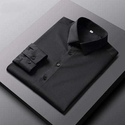 VaultHaus men's casual long sleeve non Ironing and wrinkle resistant business shirt in sleek black color