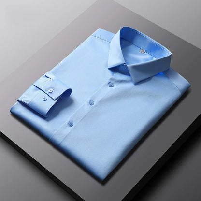 VaultHaus men's casual long sleeve non Ironing and wrinkle resistant business shirt in light blue color